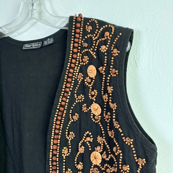 Vintage Made in India Cotton Wooden Beaded Cropped Open Vest Bohemian Boho M - Picture 4 of 11